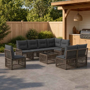 Set Divano da Giardino 9 pcs Grigio polyrattan 3434849