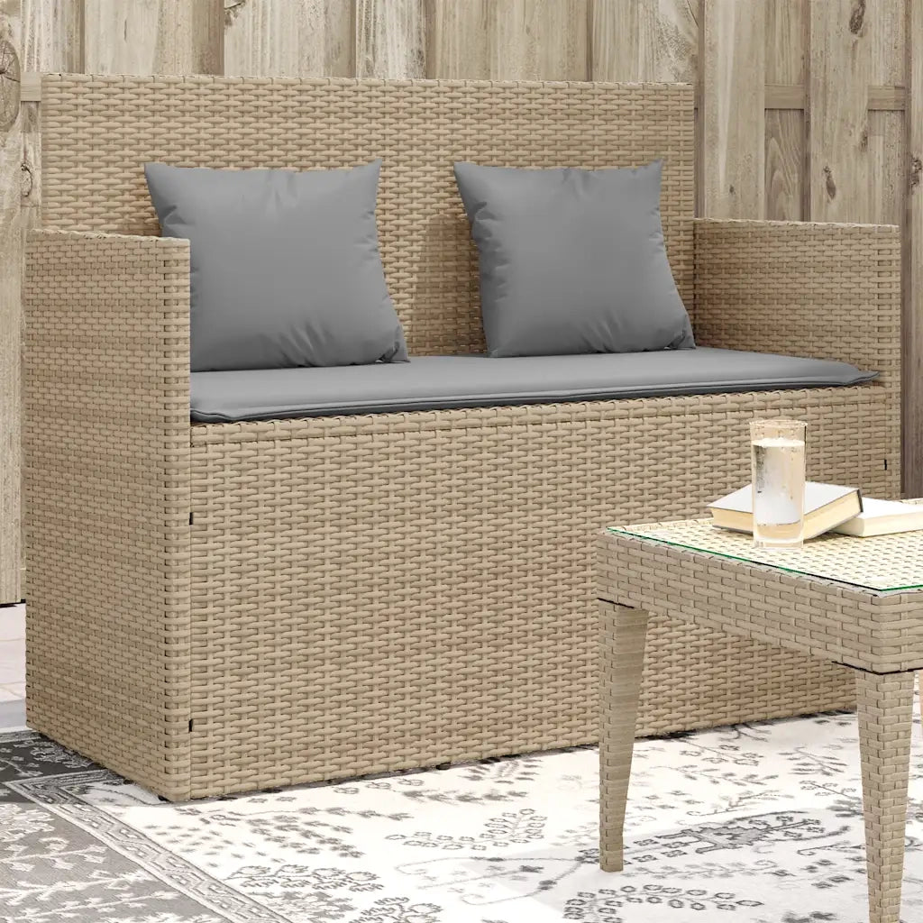 Panchina da Giardino | Panca da Giardino con Cuscini Beige in Polyrattan