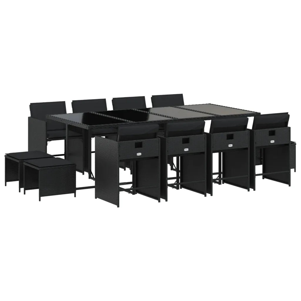 Set da Pranzo da Giardino 13pz con Cuscini Nero in Polyrattan 3277926
