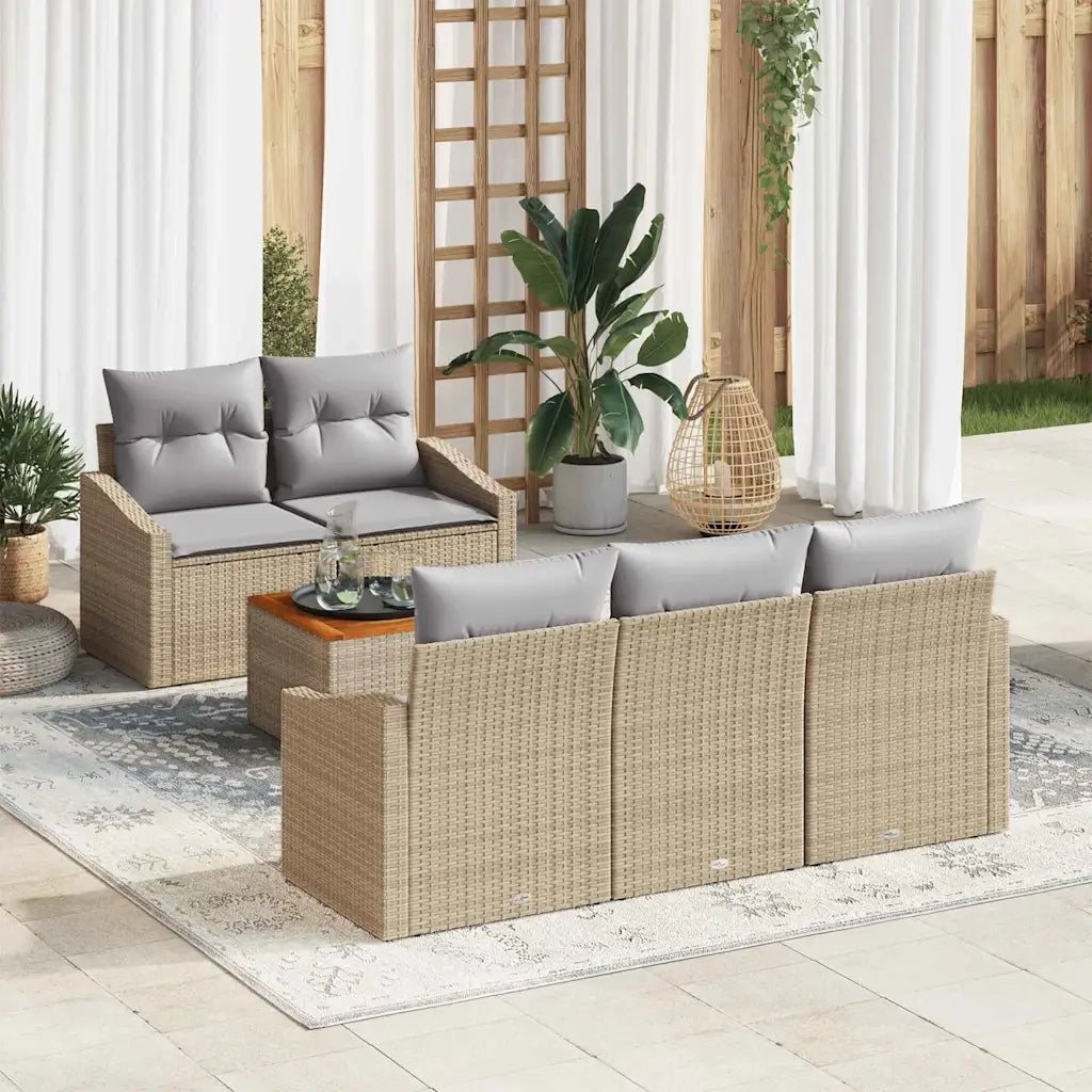 Set Divano da Giardino 6 pcs Beige e Grigio Chiaro polyrattan