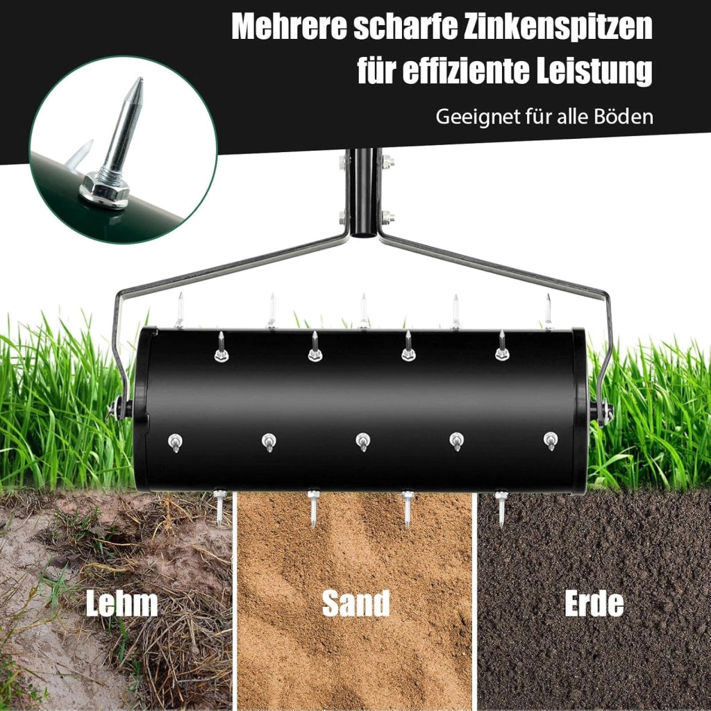 Arieggiatore per Prato a Rullo 44/53 cm, Aeratore Rullo da Giardino Manuale con Chiodi da 3,5 cm, in Metallo Antiruggine con Manico, Ideale per Prato, Orto e Terreno (44 x 130 cm, Nero)