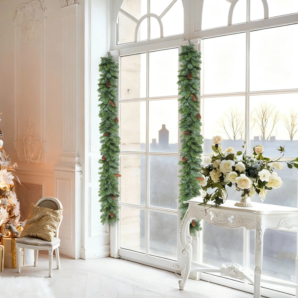 Ghirlanda Finta di Natale Decorazione Fiori con 162 Punte 8 Pigne Verde ¨C Minimal ¨C 1.8 m