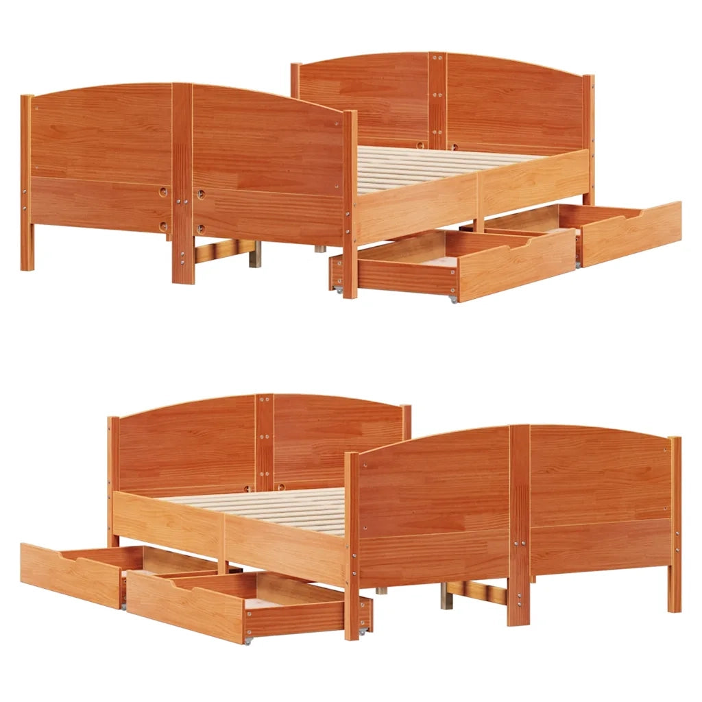 Giroletto senza Materasso-Struttura Letto Marrone Cera 140x200cm Massello Pino 140717