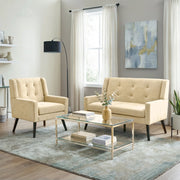 Set di poltrone 2 pezzi con cuscini in schiuma ad alta densità, tessuto resistente e gambe in legno beige