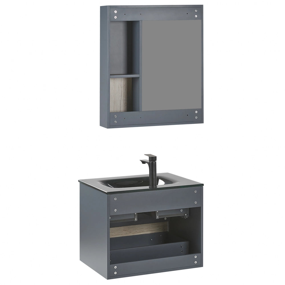 Set di mobili da bagno in 4 pezzi in MDF grigio 60 cm mobiletto in ceramica con specchio