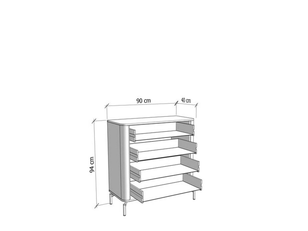 Mogoro, Cassettiera 4 Cassetti, 90x40x94h cm Bianco