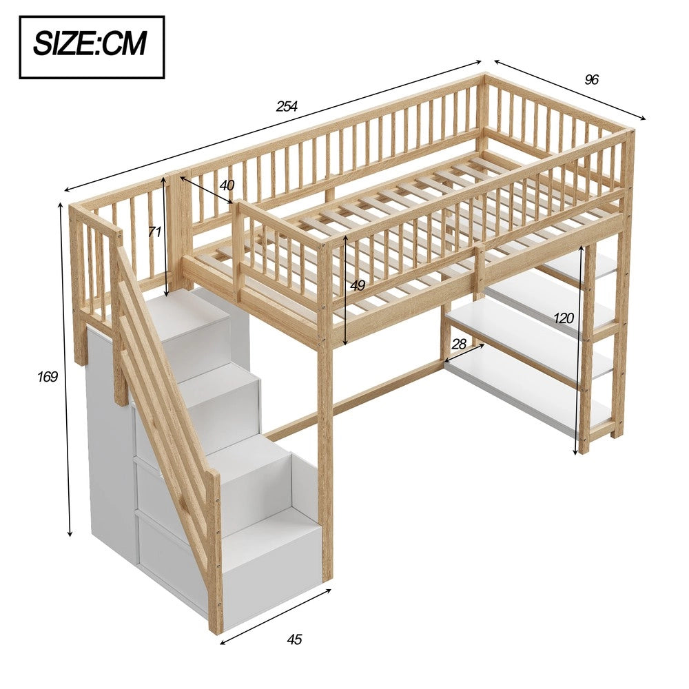 Letto a Soppalco con Armadio e Cassetti ¨C MINIMAL ¨C Massello, 90x200