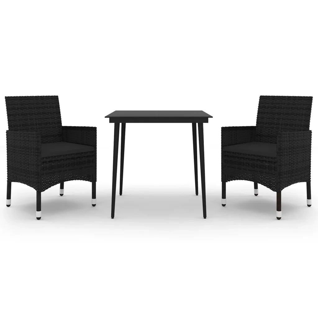 Set da Pranzo da Giardino 3 pz con Cuscini Polyrattan e Vetro 3099733