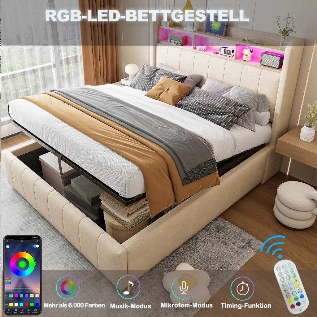 letto imbottito lino beige 140 x 200 cm