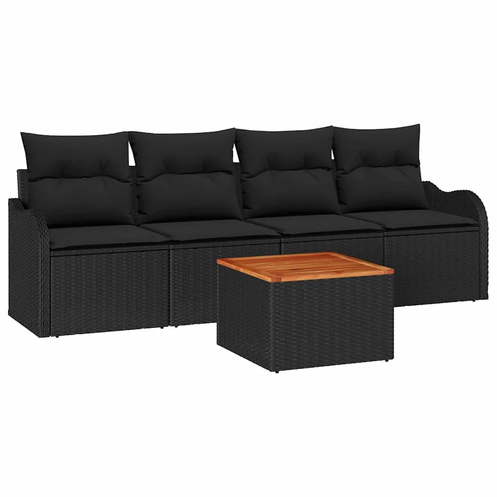Set Divano da Giardino con cuscino 5 pcs Nero polyrattan