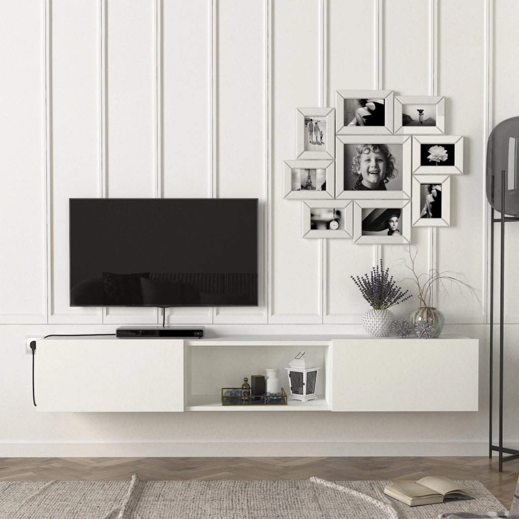 Mobile TV da Parete Paltamo Armadietto Pensile con Ante a Ribalta 180 x 31 x 29,5 cm Bianco [en.casa]