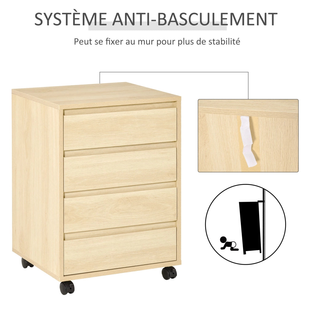 Scrivania con cassetti ¨C Minimal ¨C Legno chiaro 4 cassetti ruote