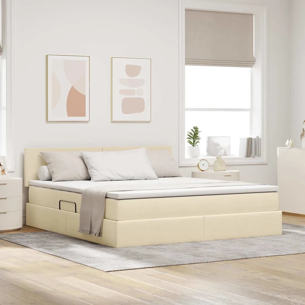 Letto con contenitore e LED con led Crema 160 x 200 cm Tessuto