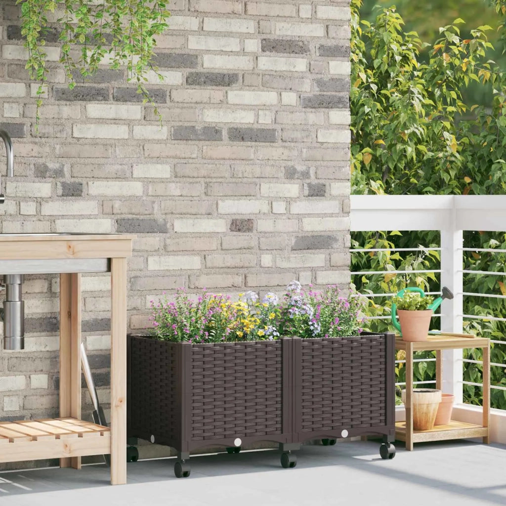 Vaso da Giardino con Ruote Marrone 80 x 40 x 44 cm PP 3422959