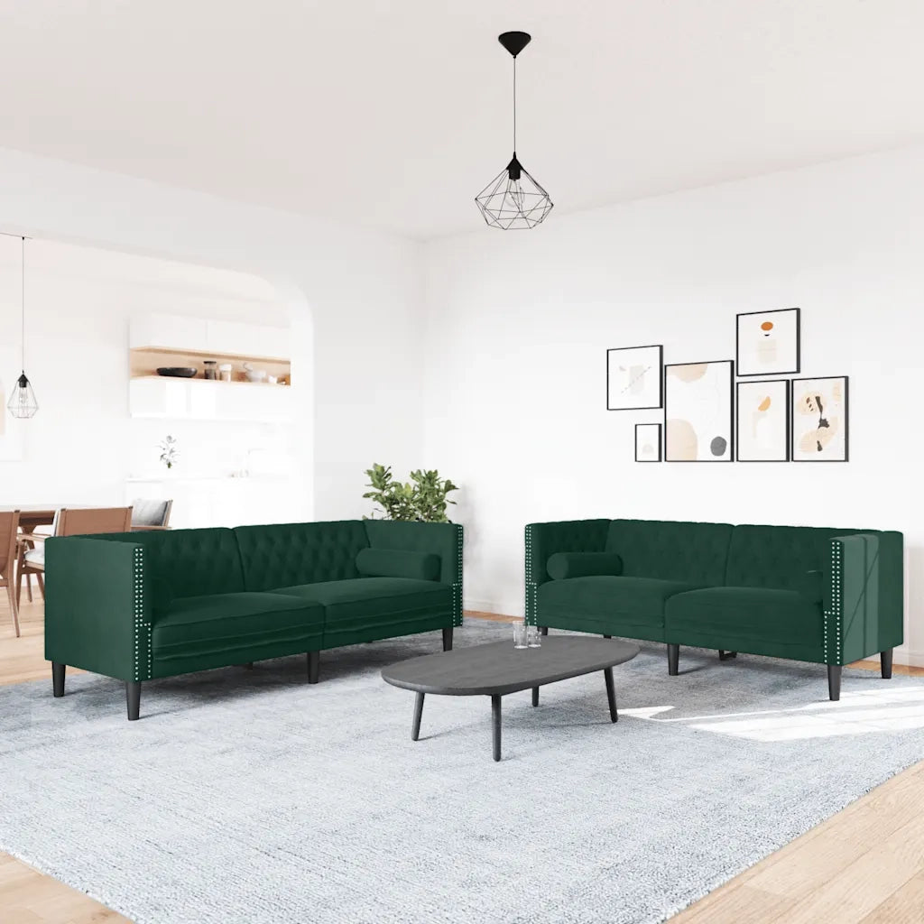 Set Divani Chesterfield 2pz con Cuscini Verde Scuro Velluto 3209293