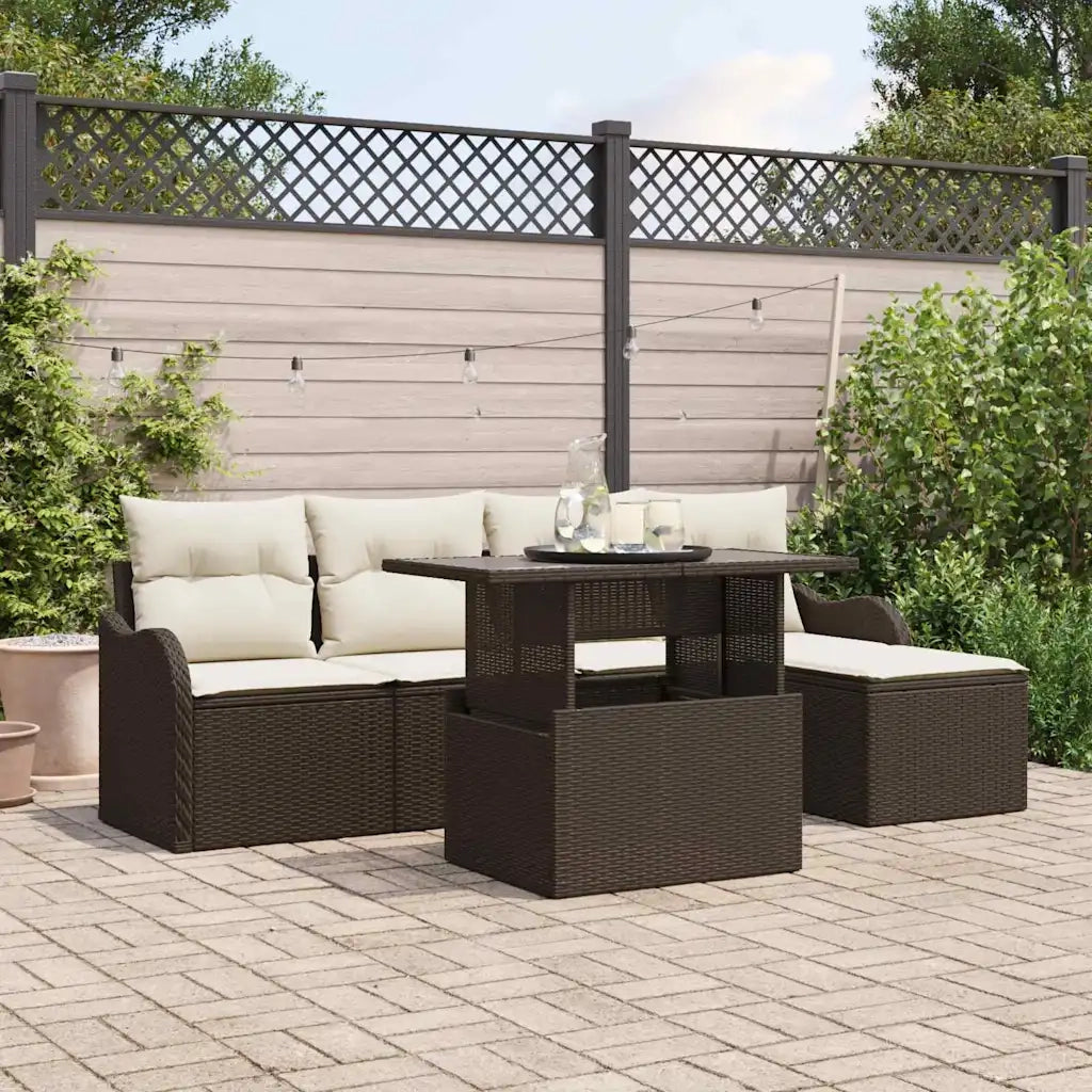 Set da esterno con cuscino 6 pcs Marrone Poly Rattan