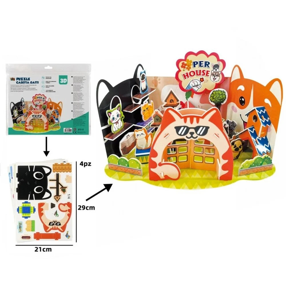 Trade Shop - Kit Puzzle 3d Forma Casetta Animali In Miniatura Per Bambini Costruzione Fai Da Te 32402 -