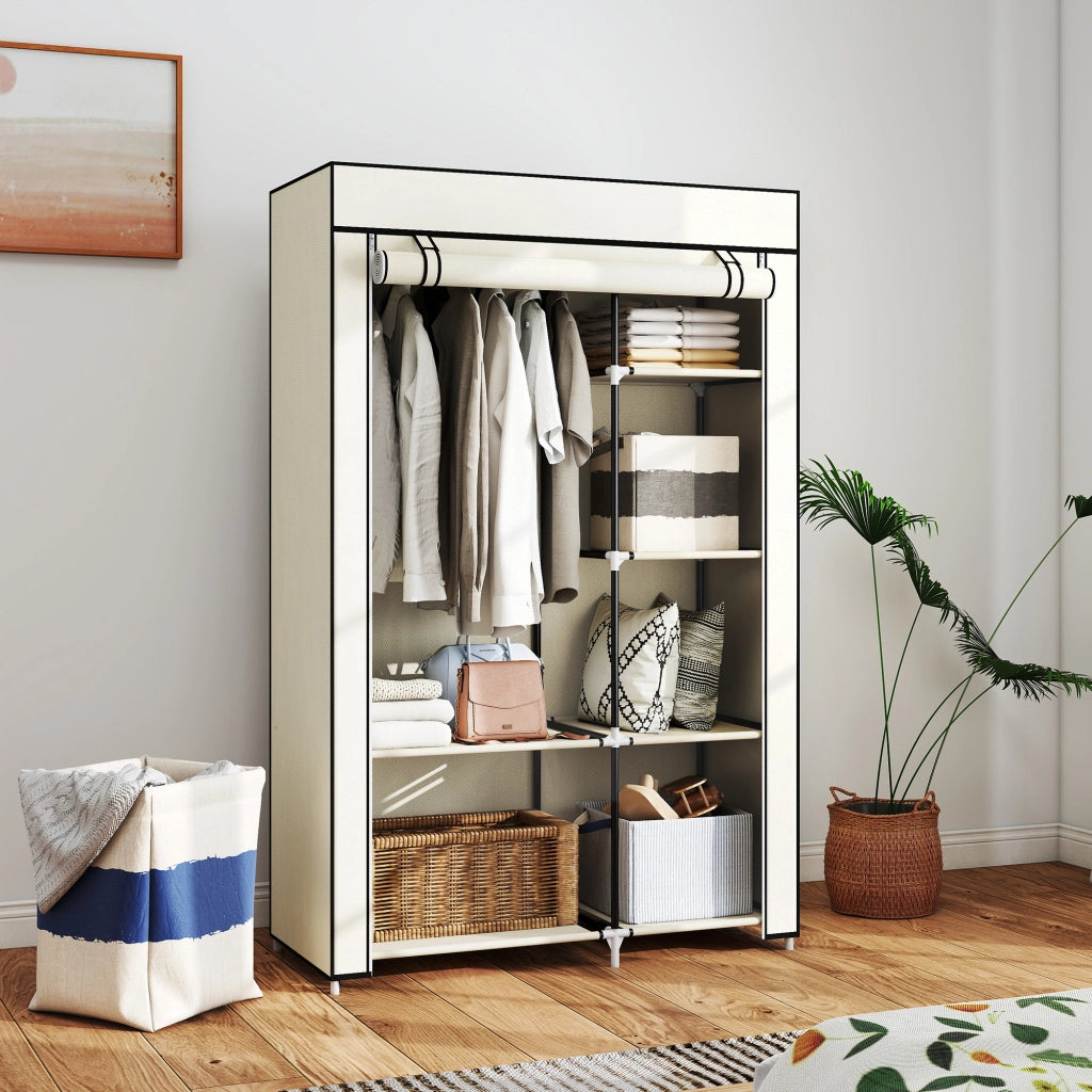 Armadio Guardaroba in Tessuto ¨C Xylo ¨C Crema, con Ripiani e Appendiabiti, 103x43x162,5cm