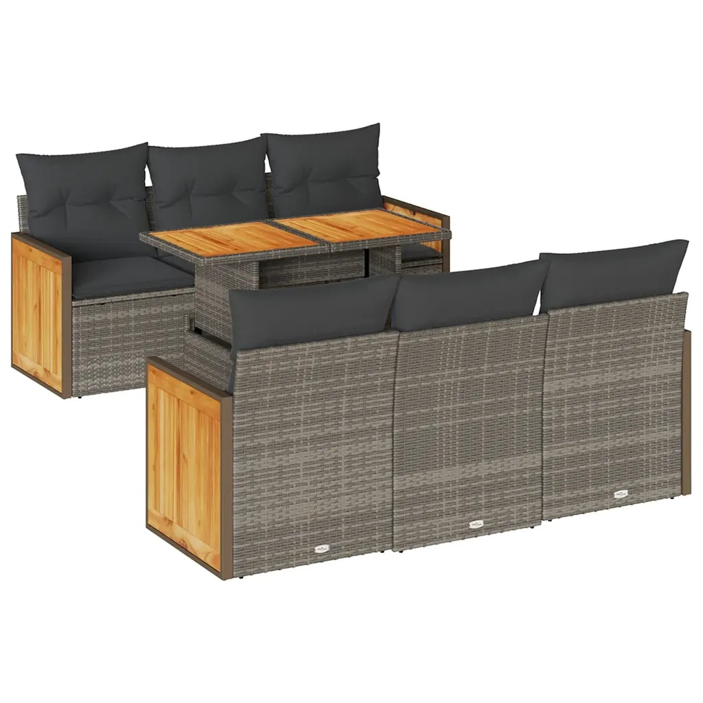 Set Divani da Giardino 7pz con Cuscini Grigio Polyrattan Acacia 3327672