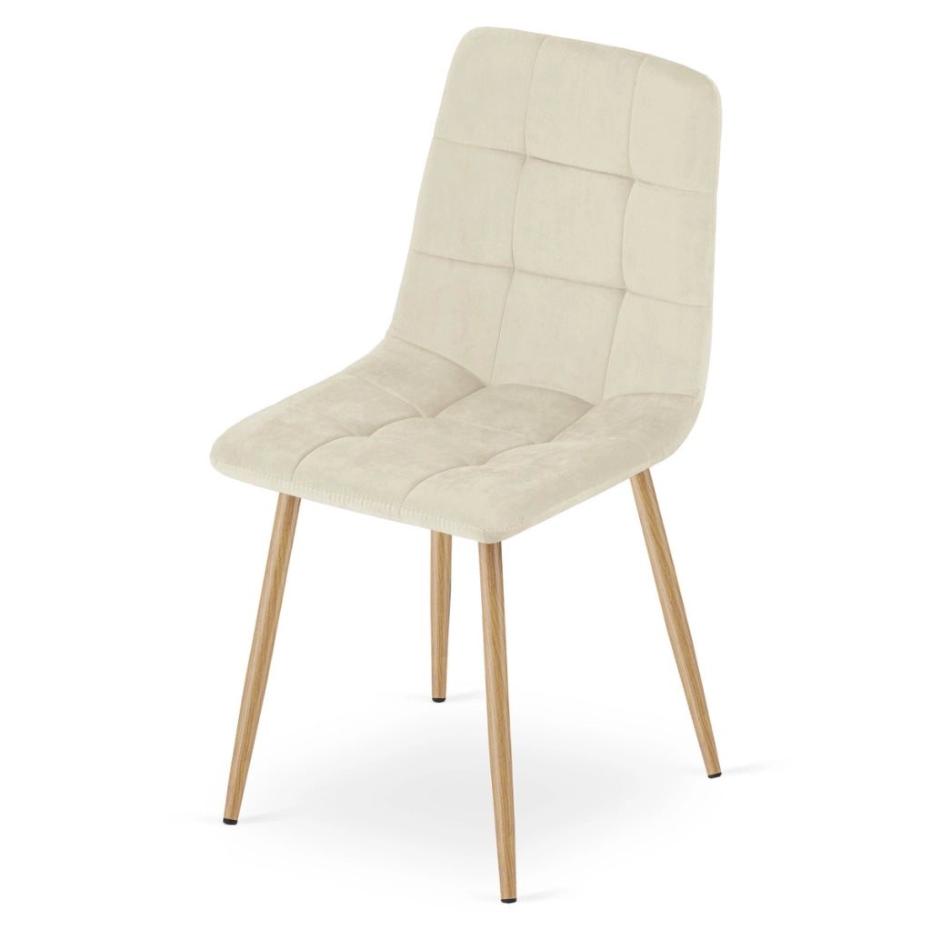 Sedia Kara in velluto beige chiaro con gambe effetto legno