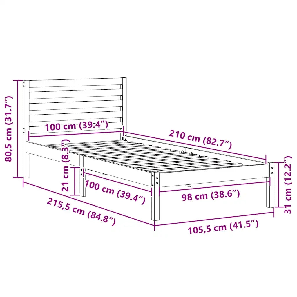 Struttura del letto-Giroletto Marrone 100 x 210 cm Pino massello 238979