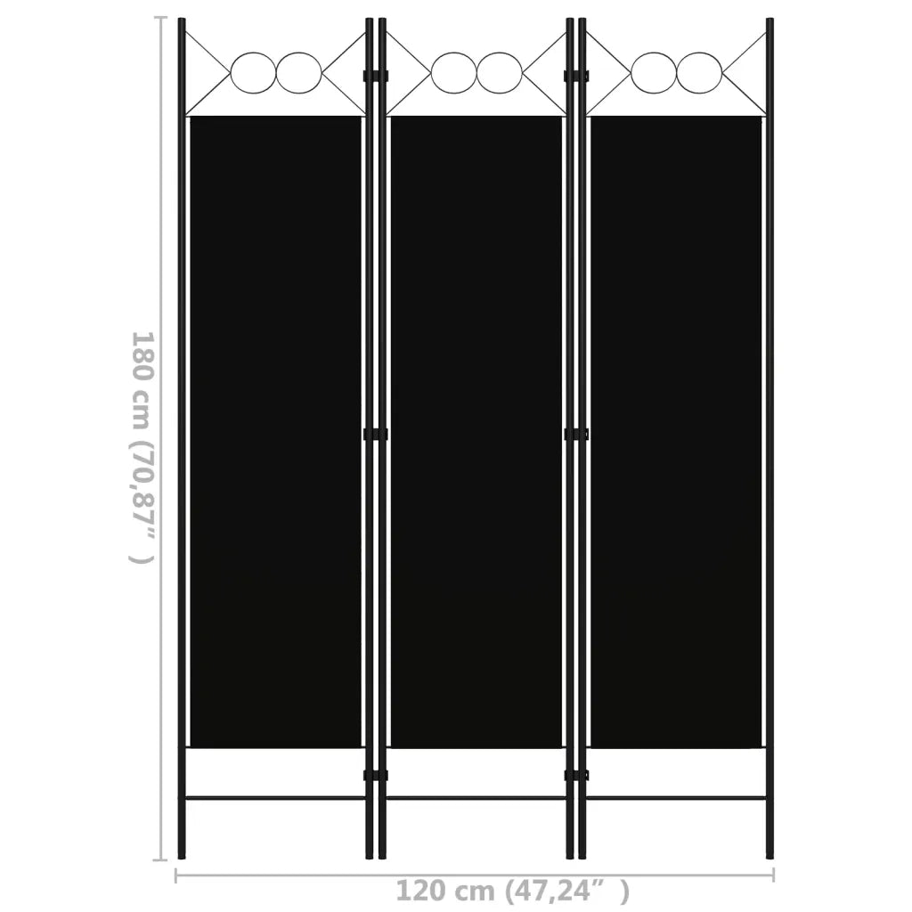 Divisorio Ambienti | Divider per stanze | Paravento a 3 Pannelli Nero 120x180 cm