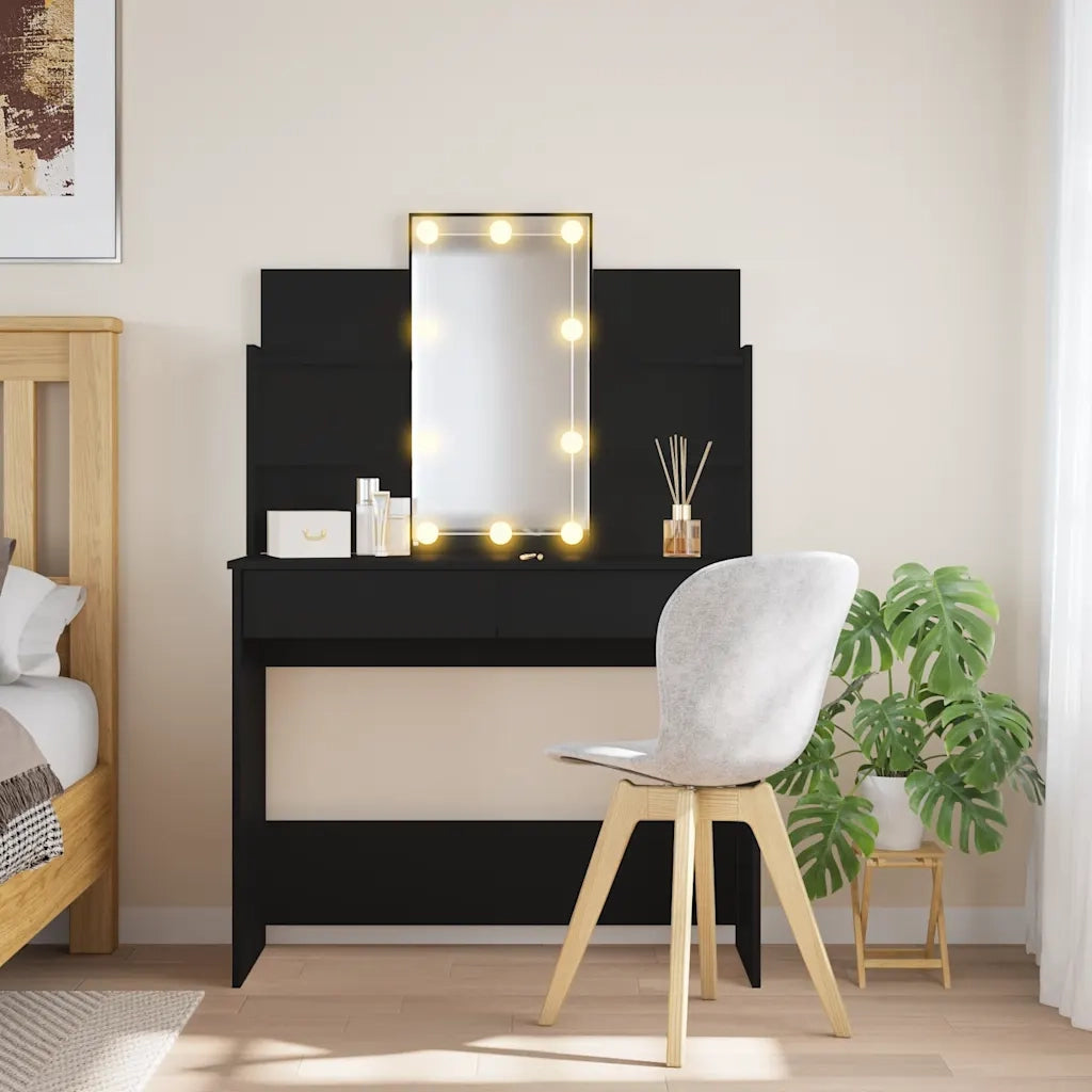 Toeletta | Tavolo da Trucco con Luci LED Nera 96x40x142 cm