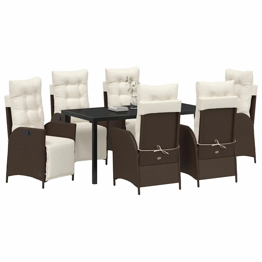 Set da Pranzo per Giardino con cuscino 7 pcs Marrone polyrattan