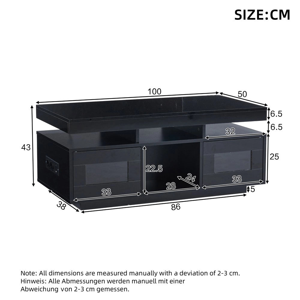 Tavolino da Caff¨¨ con LED e Vano ¨C MINIMAL ¨C Nero Lucido 100x50x43