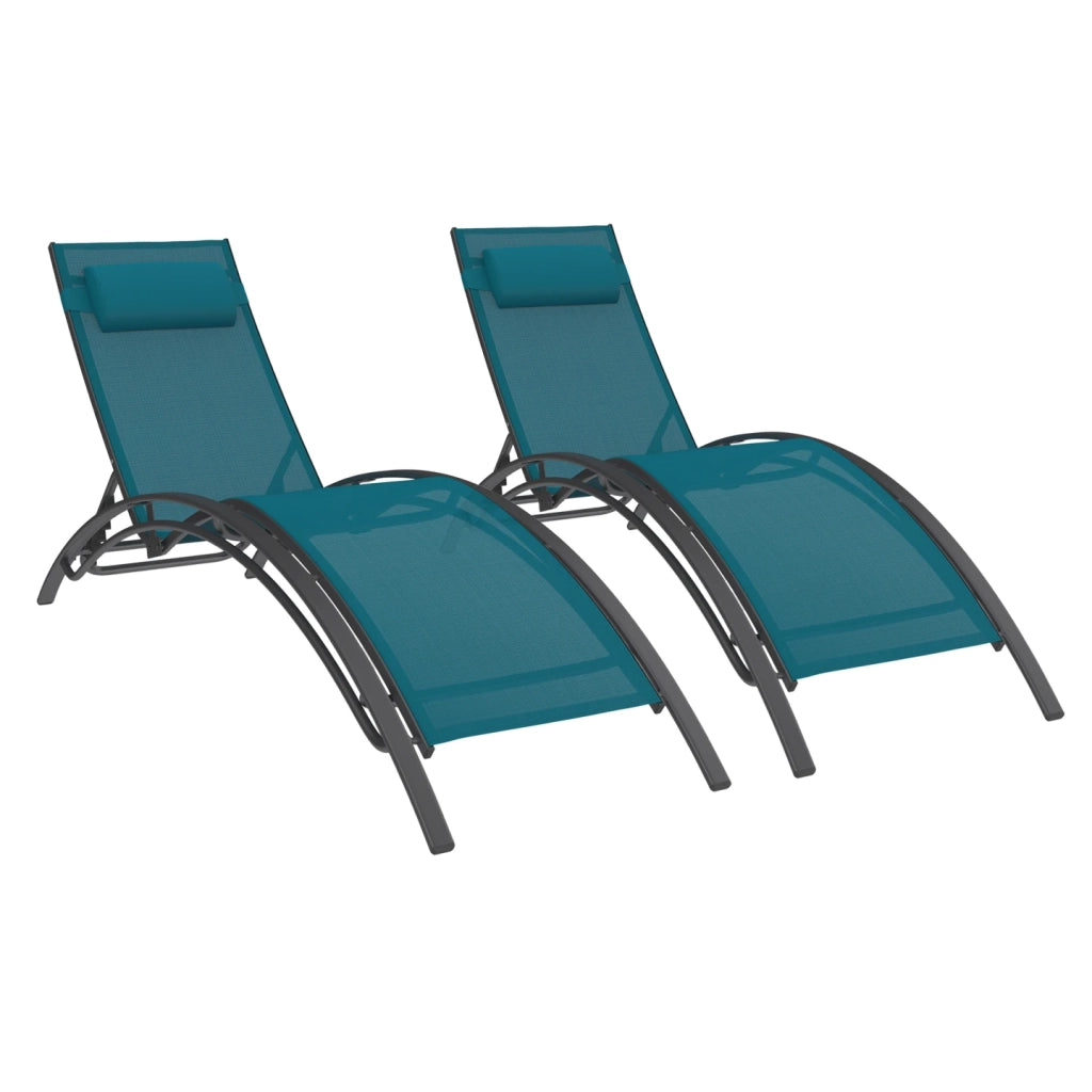IDMarket - Set di 2 lettini da giardino reclinabili in acciaio HAVANE in tela blu anatra con cuscini