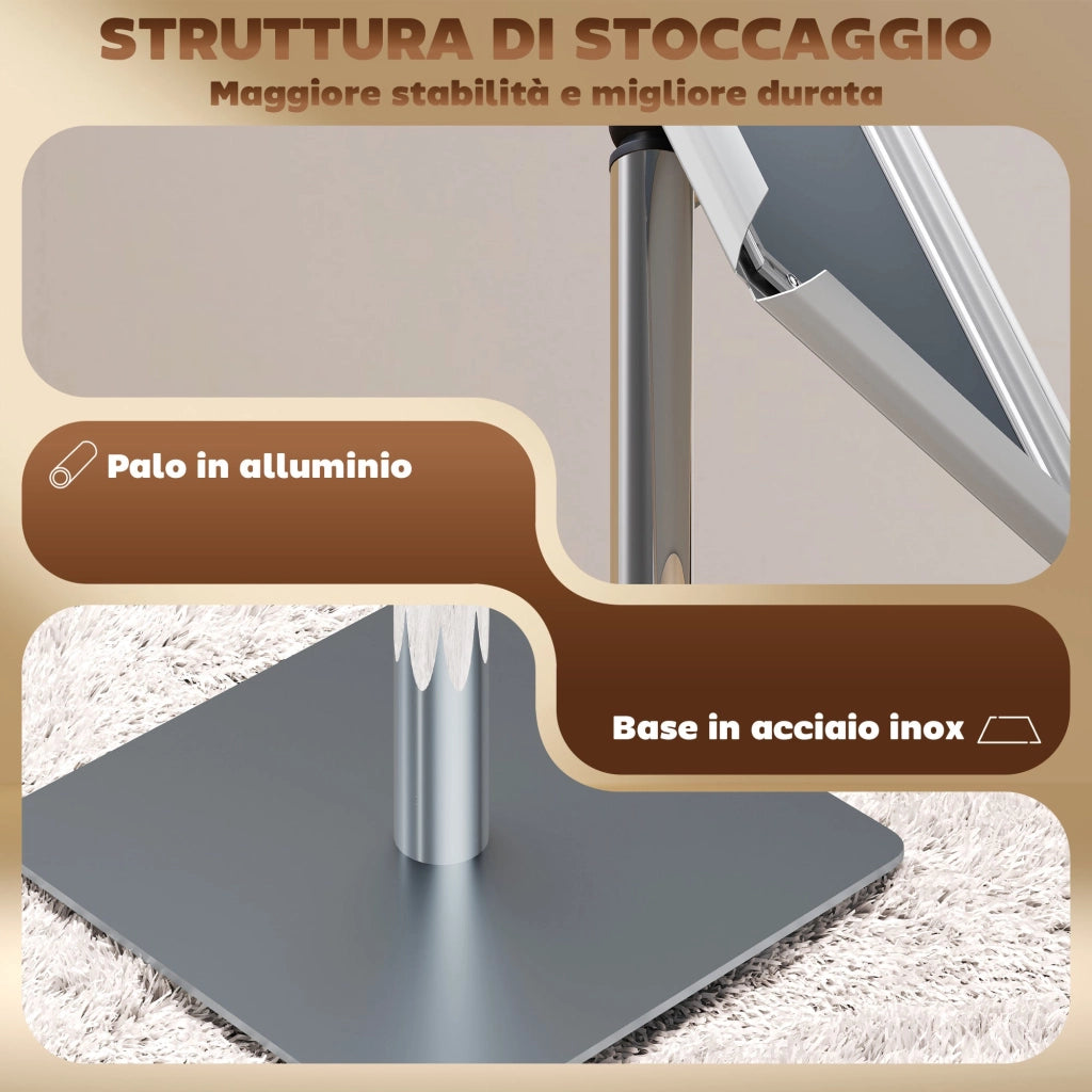 Espositore per Poster A3 Altezza e Inclinazione Regolabili Acciaio e Alluminio Argento