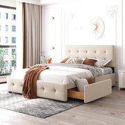 Letto matrimoniale imbottito; 140x200cm; cassetti Testiera Pelle Friendly; Beige