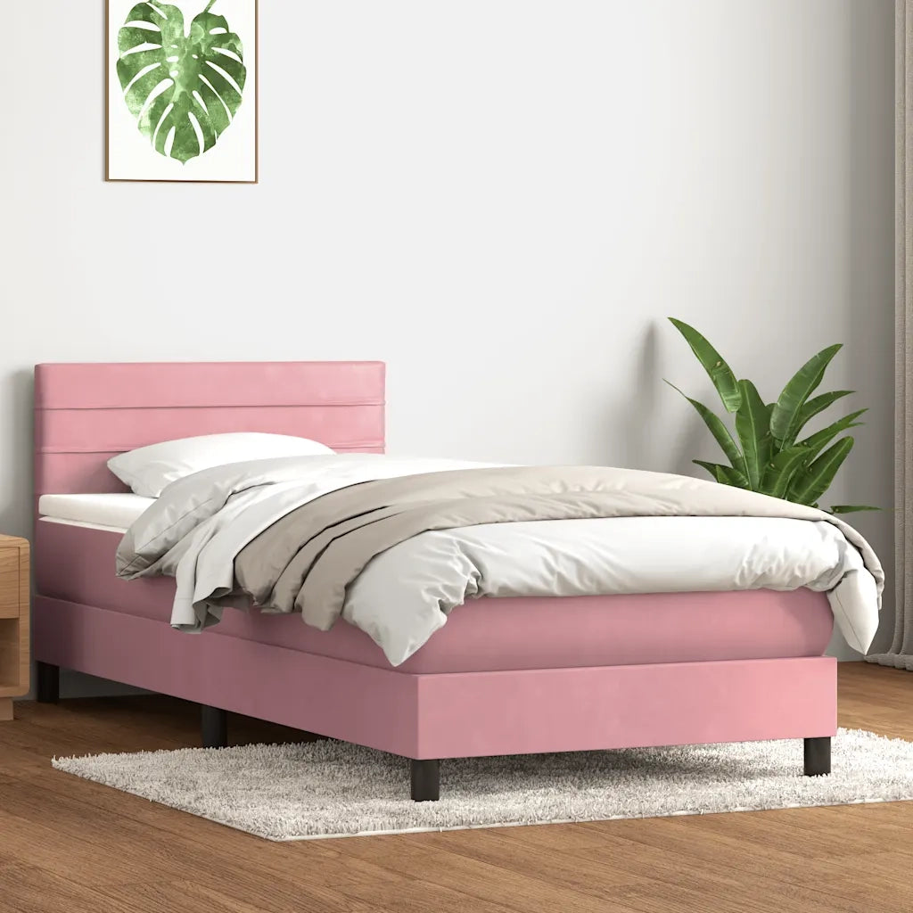 Letto a Molle con Materasso e LED Rosa 90x210 cm Velluto 3316964