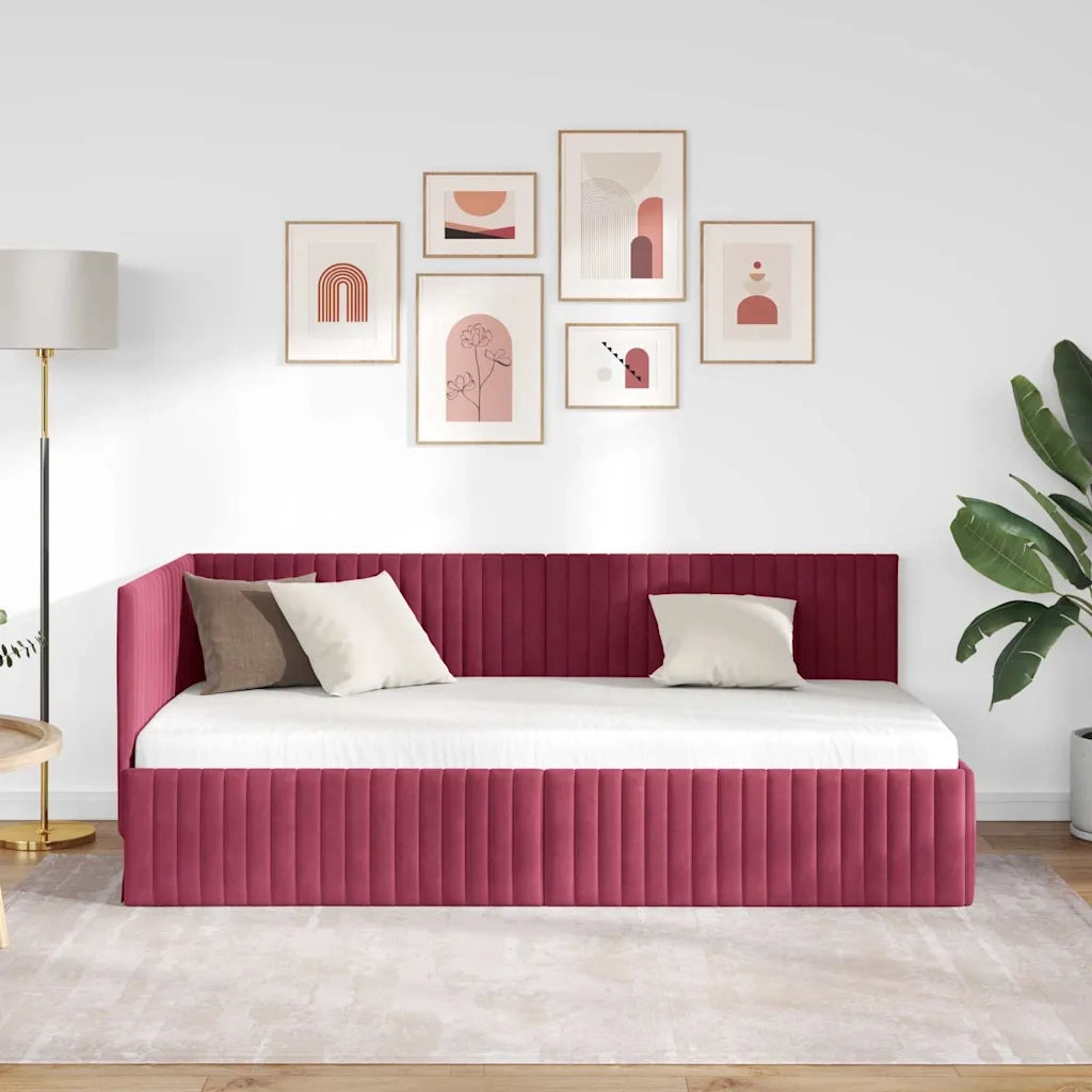 Cornice del letto ad angolo Rosso Vino 90 cm x 200 cm Velluto