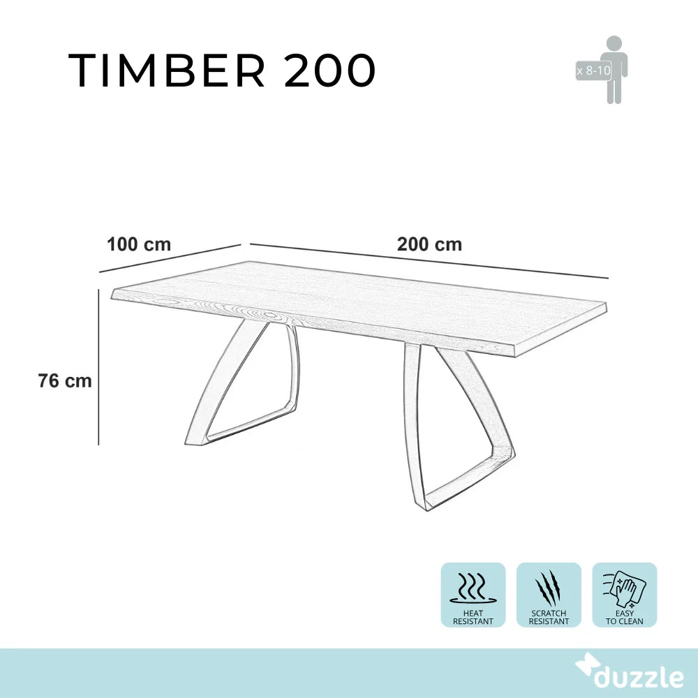 Tavolo da pranzo fisso in legno impiallacciato rovere termocotto Timber 200x100 cm fino a 10 posti Made in Italy | Duzzle