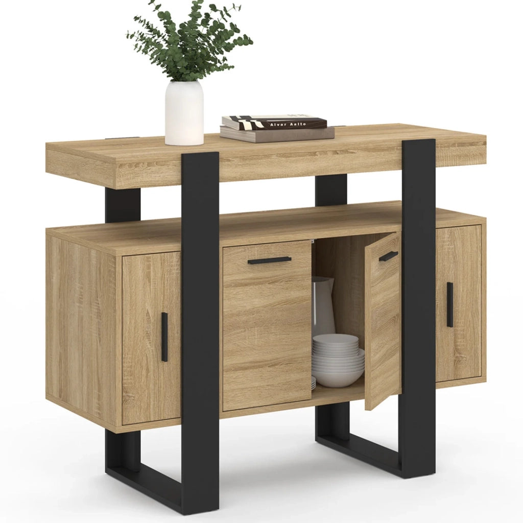 IDMarket - Credenza PHOENIX a 4 ante, legno e nero, 100 cm