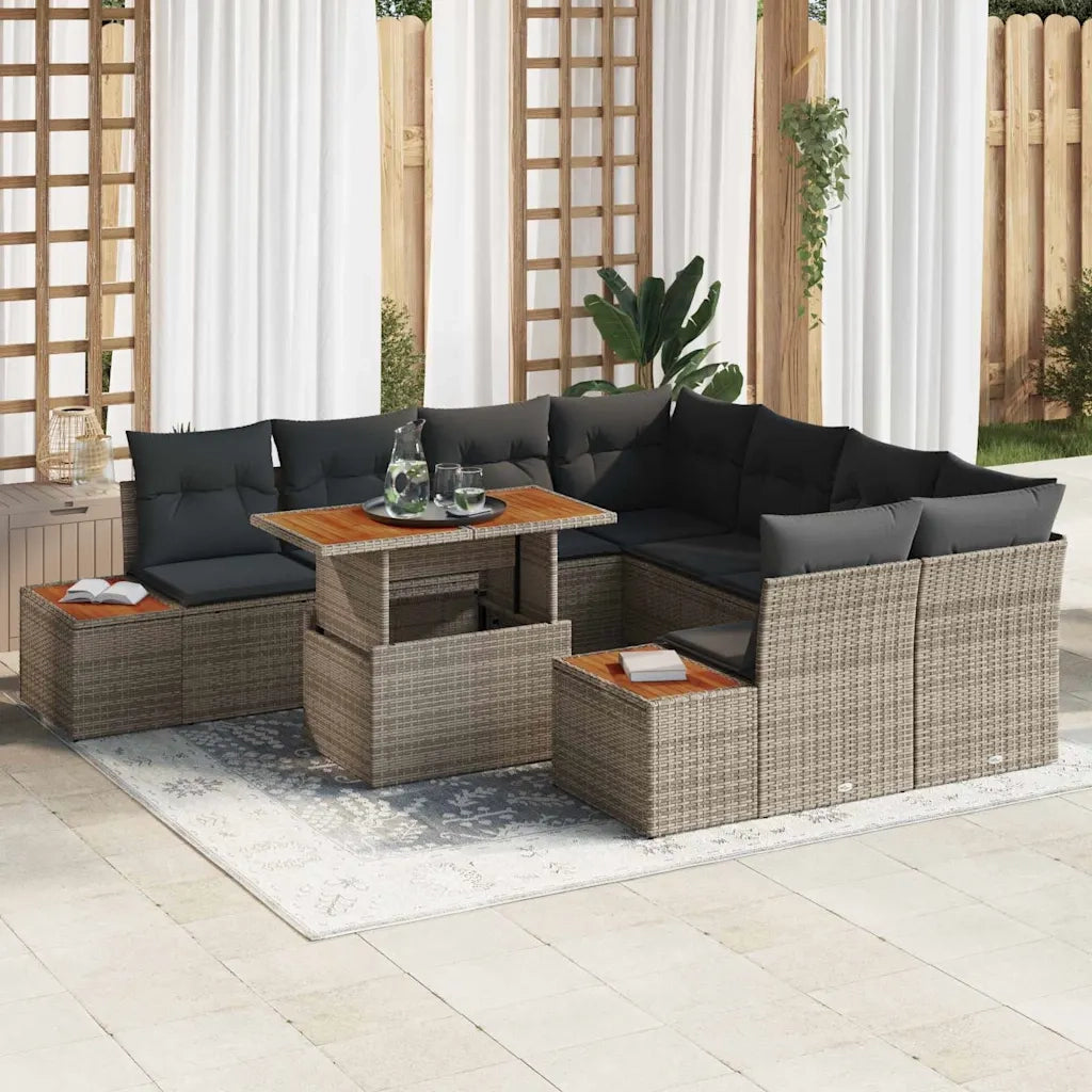Set da Pranzo per Giardino con cuscino 9 pcs Grigio e Marrone 3350056