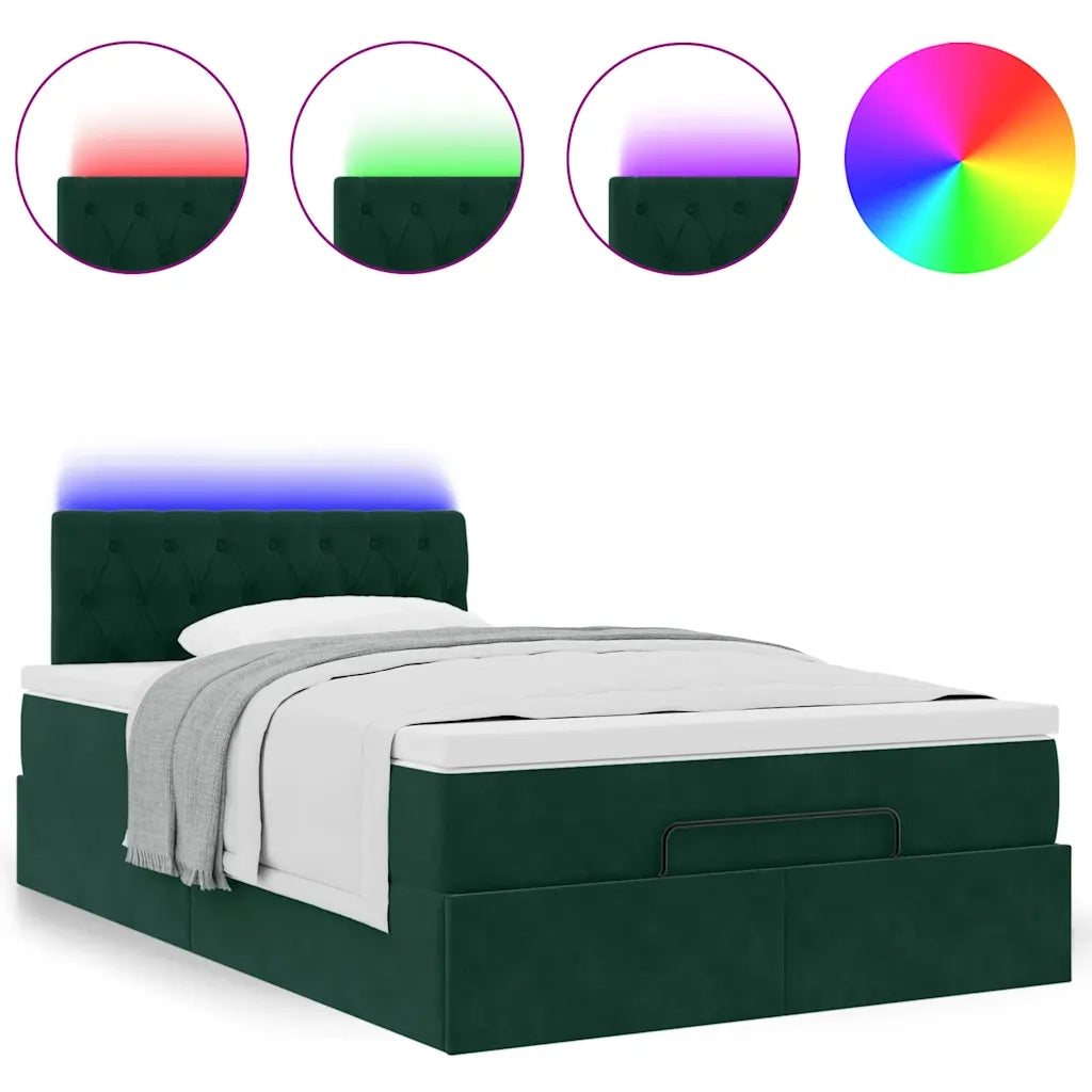 Pouf Letto con Materasso e LED Verde Scuro 120x190cm in Velluto 3312683
