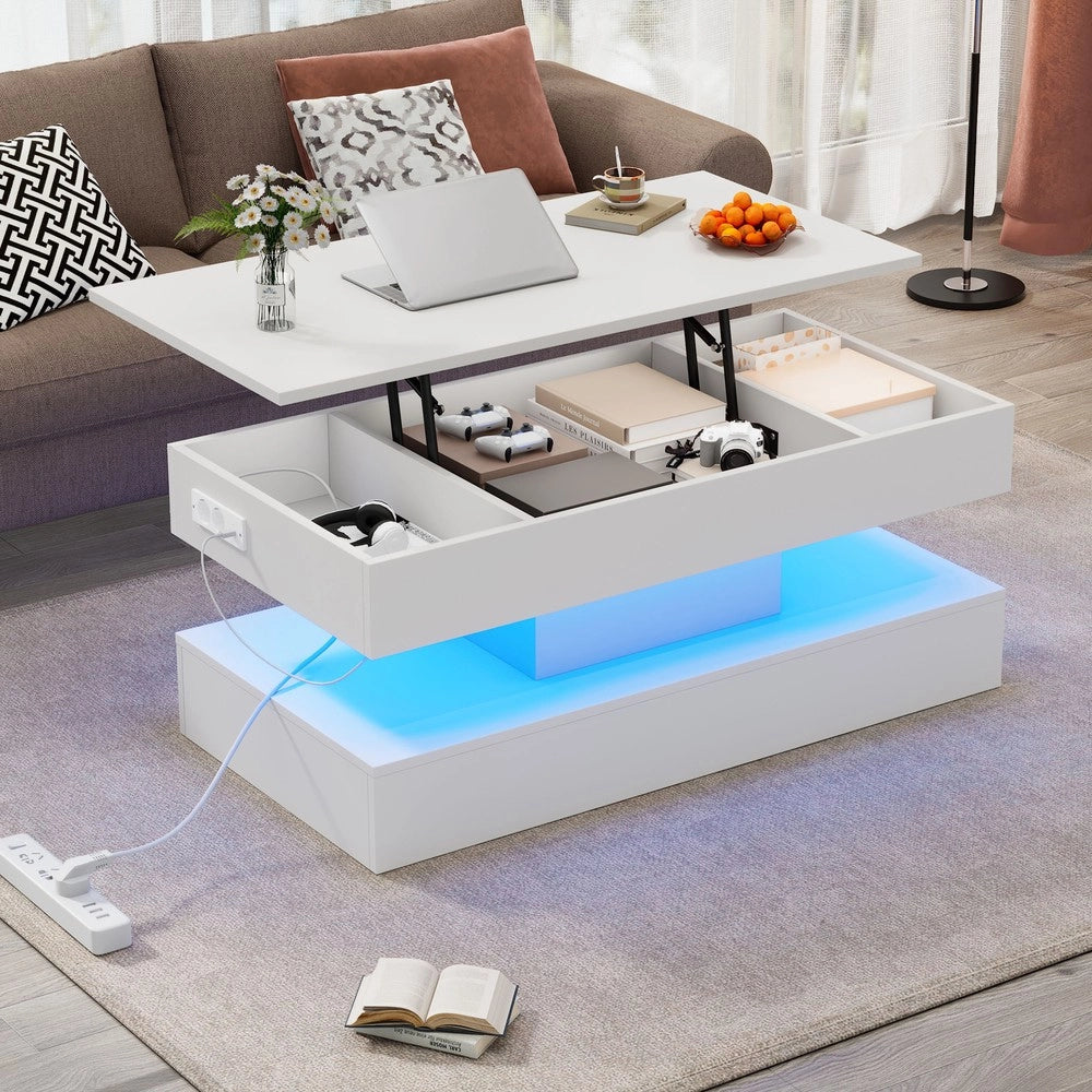 Tavolino da Caff¨¨ con LED e Vano Contenitore ¨C MINIMAL ¨C 100x50x42 cm