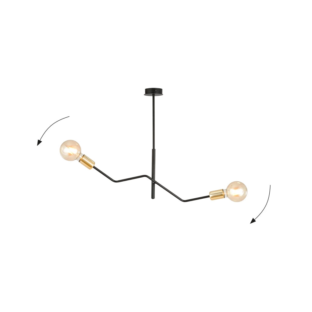 Sospensione Industrial 2 Luci Temi In Acciaio Nero E Oro Bracci Regolabili
