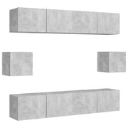 Set di mobili da 6 pezzi tra cui armadio credenza mobile TV televisore per soggiorno camera da letto salotto legno ingegnerizzato grigio 02_0025035