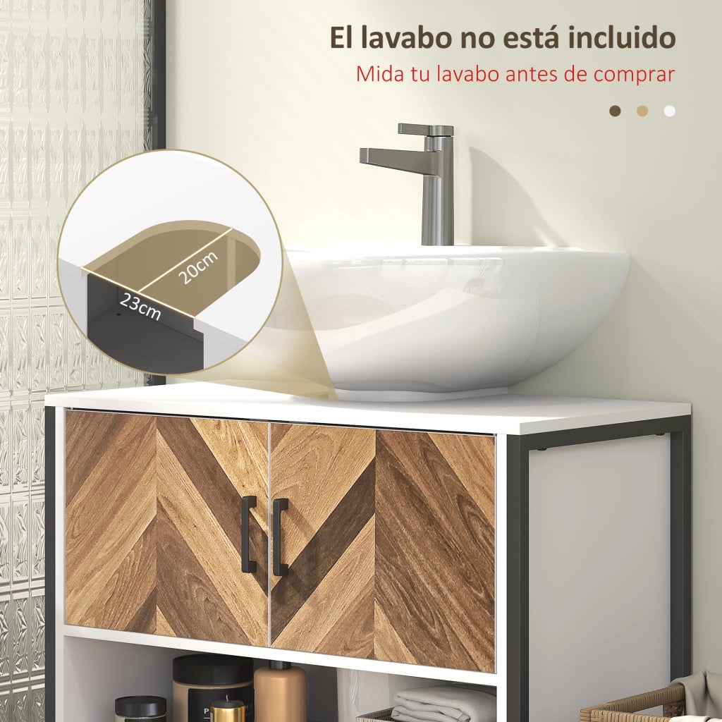 Mobiletto Sottolavabo con Ante e Ripiano ¨C zephmum ¨C Crema e Nogal 80x40x60 cm