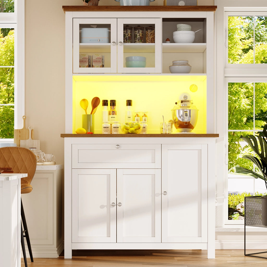 Libreria Buffet con LED ¨C MINIMAL ¨C Bianco, Ripiani Regolabili, 104x40x180