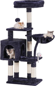 Cat tree con giocattoli, torre per gatti per interni: cuscini imbottiti in piuma, lettino e paline di sisal per arrampicarsi - grigio fumo (EMPJ004SG-N)