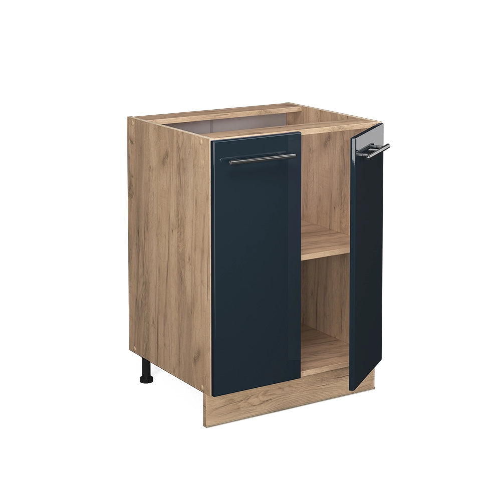 Mobiletto base cucina Fame-Line Blu scuro lucido/Rovere dorato 60 cm, PL Antracite Vicco