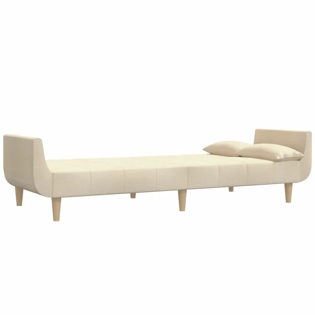 Divano Letto a 2 Posti con 2 Cuscini Crema in Tessuto 375872