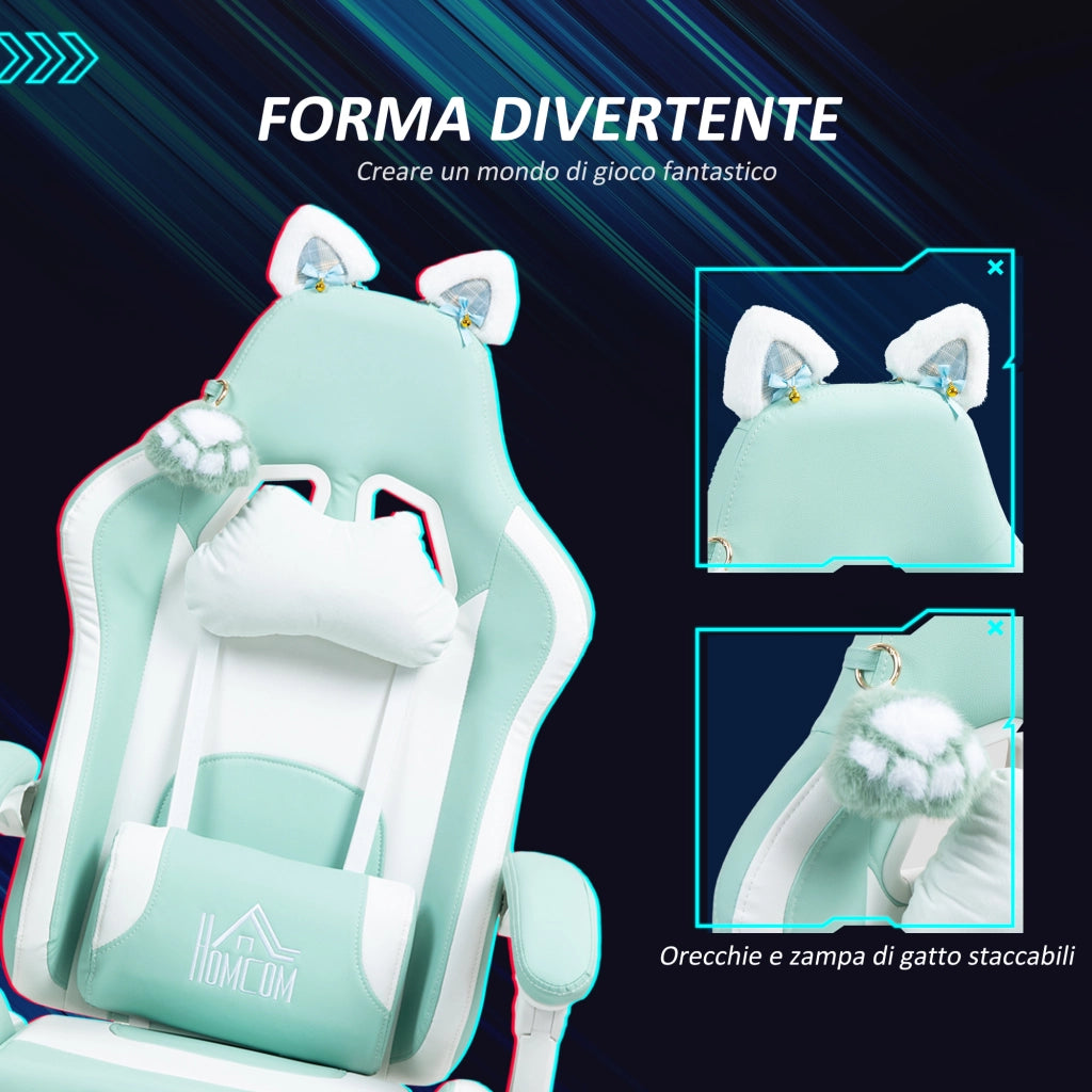 Sedia da Gaming Reclinabile con Poggiapiedi ¨C Xylo ¨C Finta Pelle Bianco e Blu 65x62x116-124cm