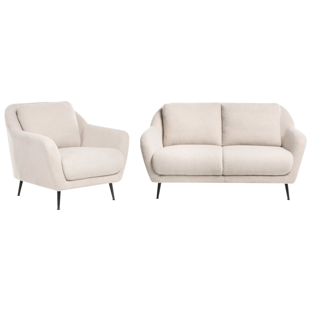 Set di divani a 3 posti boucle beige Gambe nere in ferro con braccioli Seduta spessa Stile moderno Soggiorno
