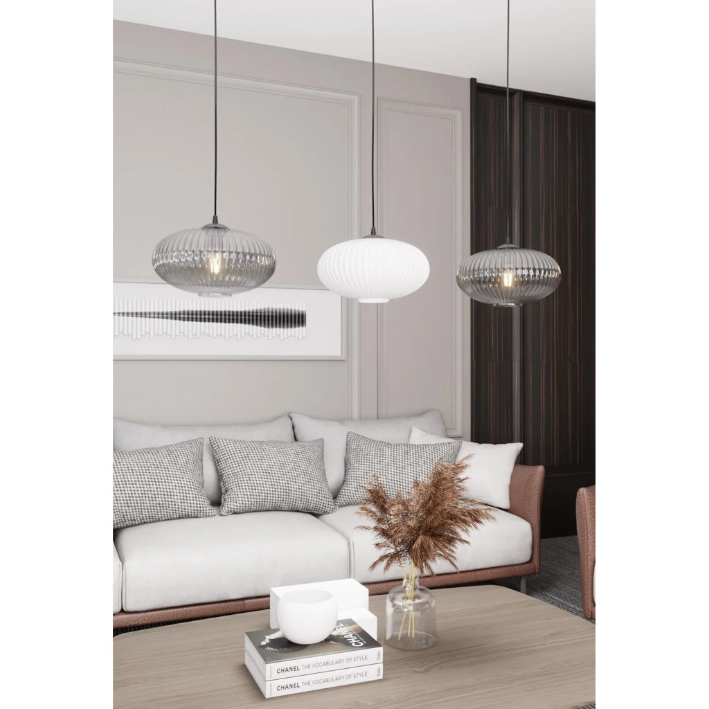 Lampadario 3 Luci Iris In Acciaio Nero Paralume Plissè Multicolor