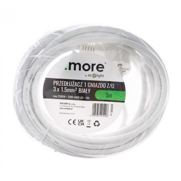 Prolunga elettrica bianca 1 presa 5 m terra 16A